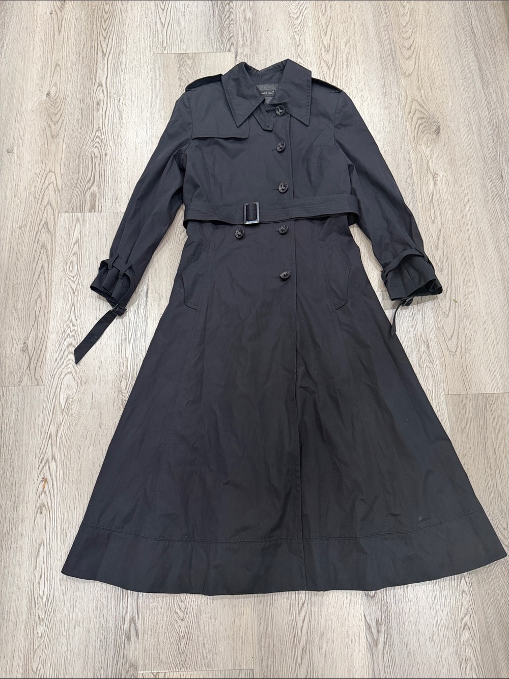 Barbara Bui Black Long Trench Coat with Waist Belt